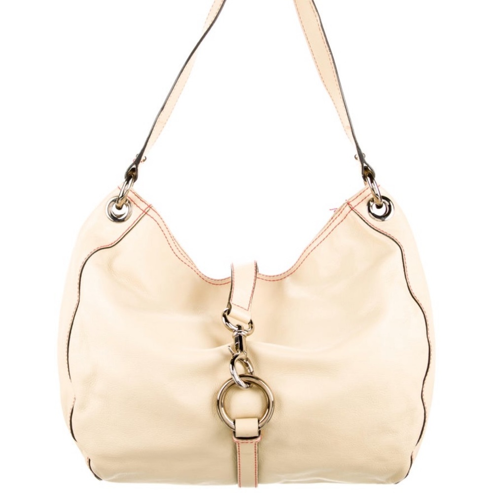 Marc Jacobs Vintage Leather Hobo Shoulder Bag Boho Big Zipper Tote Satchel Cream